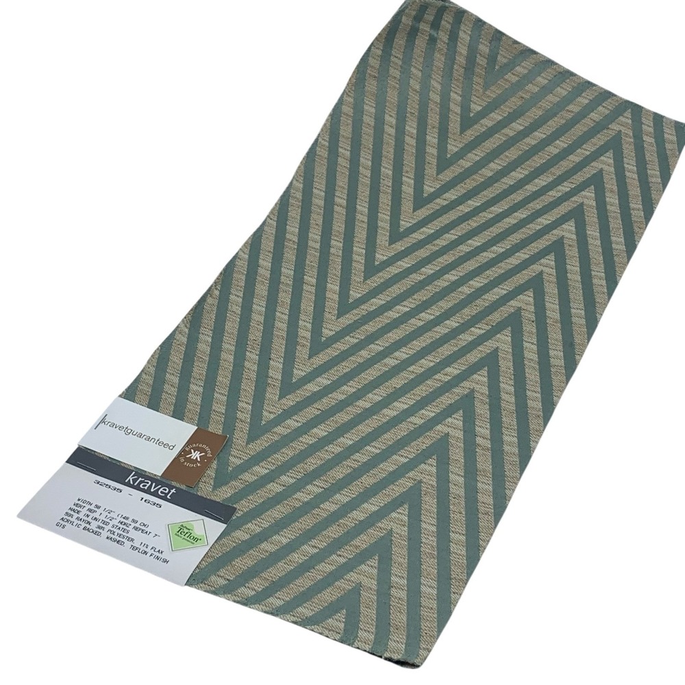 Kravet Fabric Sample Chevron‎ Green Beige Rayon Blend Remnant Crafts